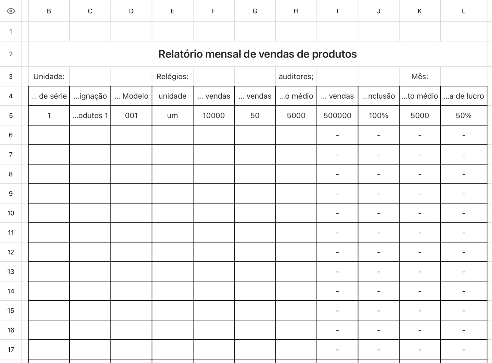 Relatório mensal de vendas de produtos